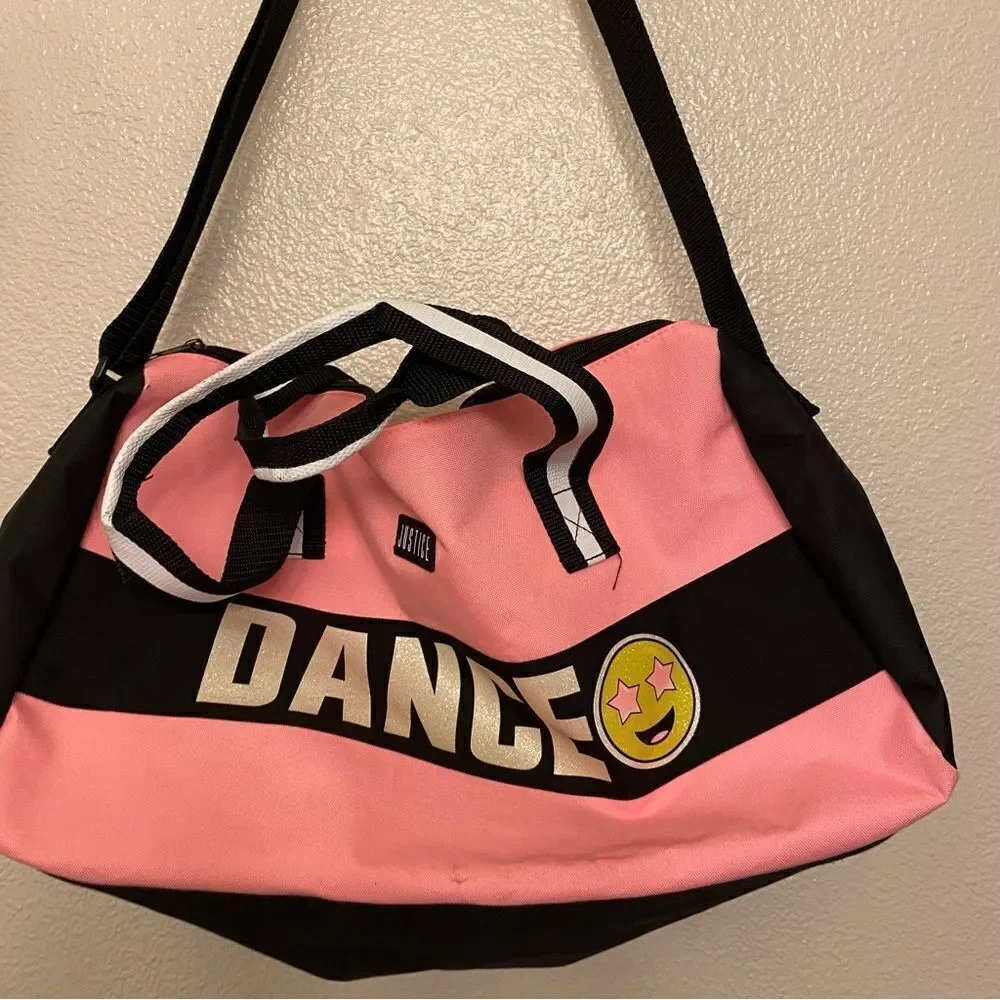 Justice DANCE Duffle Bag Dancer Performer Ballerina Pink Black. 17x8.5x8